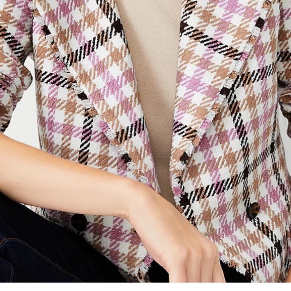 Cutaway Jacket in Houndstooth Fringe Tweed,size-4, pink/brown/cream/pink/,lined - Picture 12 of 12